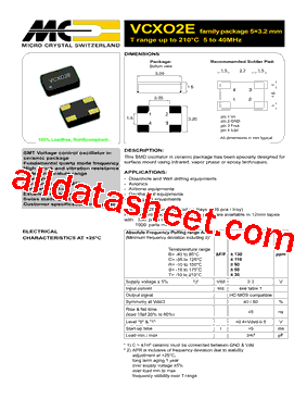VCXO2EV-R25.6T3 Datasheet PDF - MICORO CRYSTAL SWITZERLAND