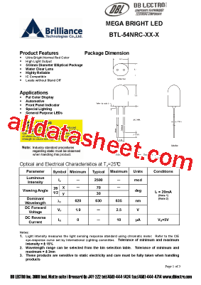 BTL-54NRC-O2-R Datasheet PDF - DB Lectro Inc