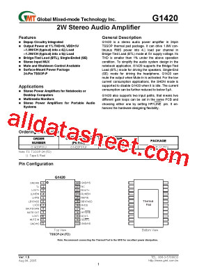 G1420 Datasheet PDF - Global Mixed-mode Technology Inc