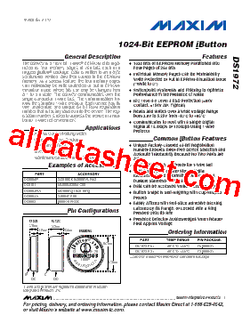 DS1972-F3+ Datasheet PDF - Maxim Integrated Products