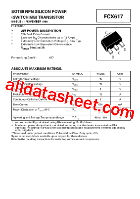 FCX617 Datasheet PDF - Zetex Semiconductors