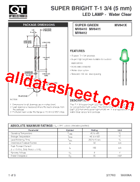 MV841X Datasheet PDF - QT Optoelectronics