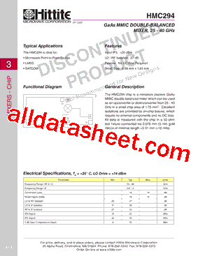 HMC294 Datasheet PDF - Hittite Microwave Corporation