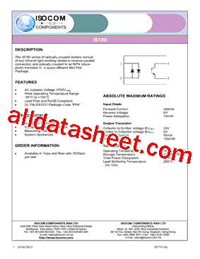 TLP180 Datasheet PDF - ISOCOM COMPONENTS